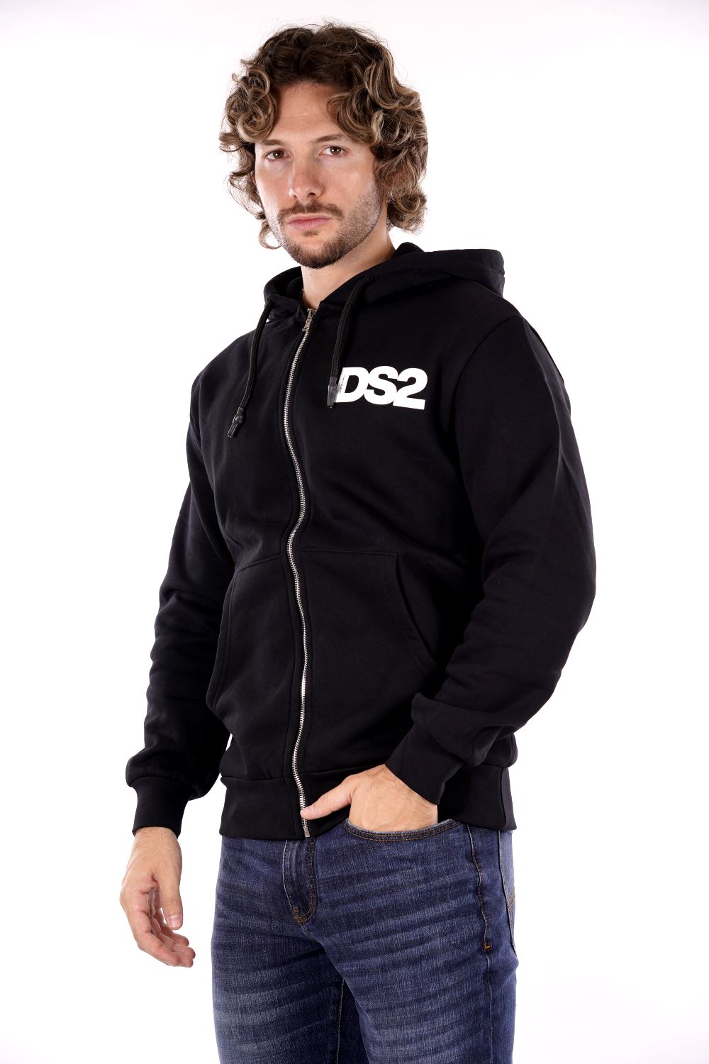 Felpa full zip cappuccio DS2 da Uomo - nero FW24220NERO