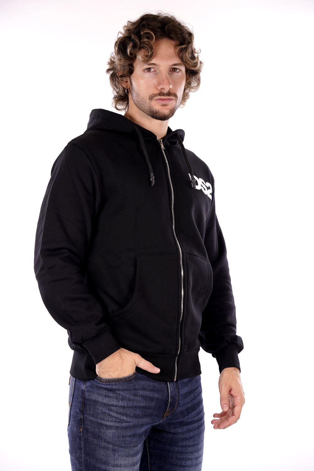Felpa full zip cappuccio DS2 da Uomo - nero FW24220NERO
