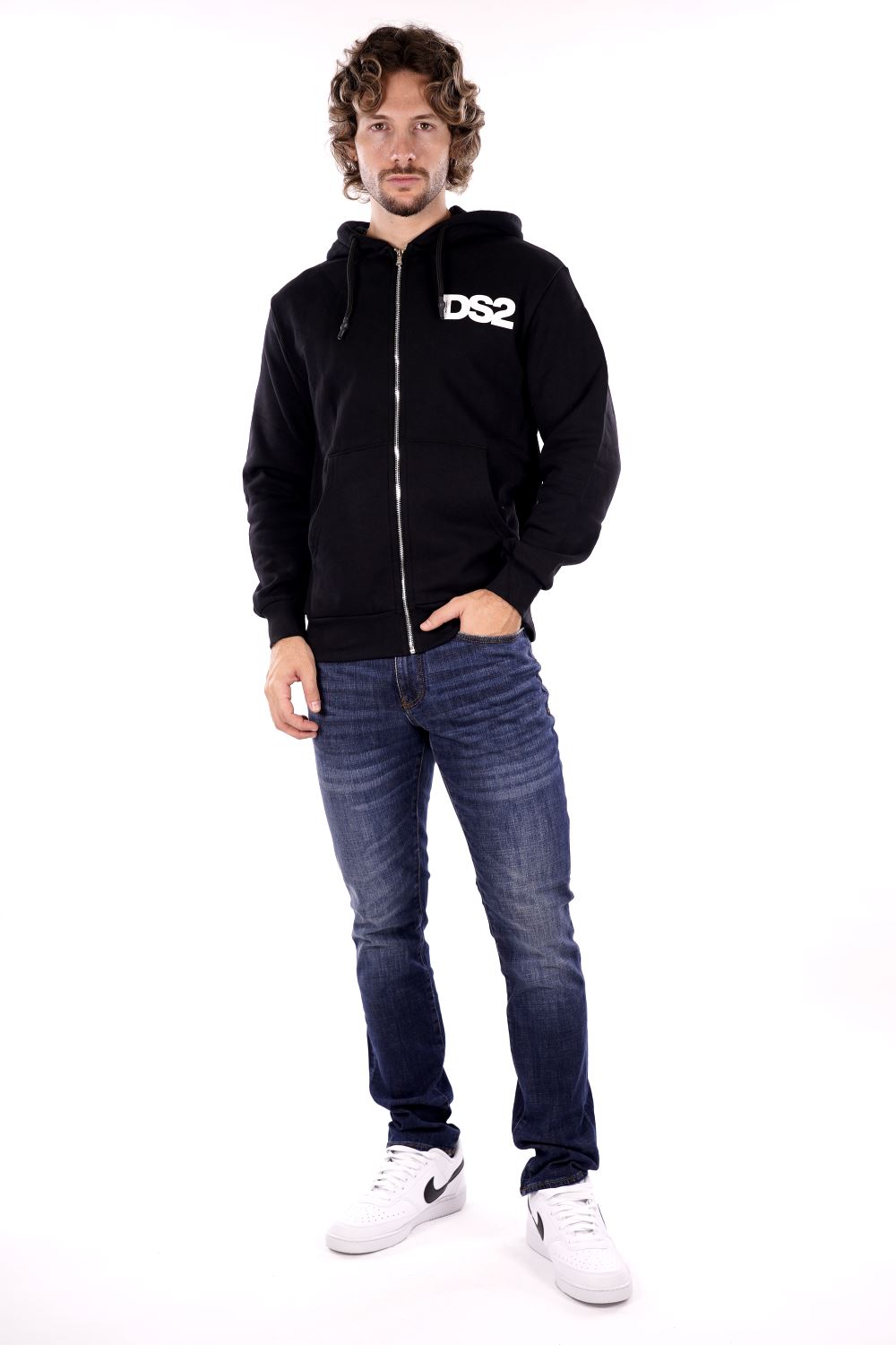Felpa full zip cappuccio DS2 da Uomo - nero FW24220NERO