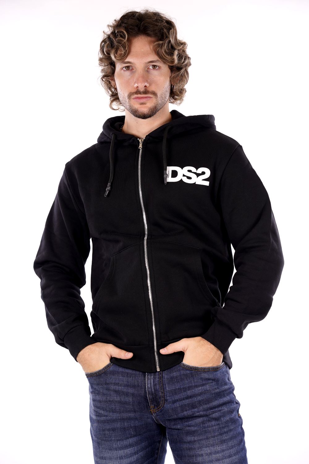 Felpa full zip cappuccio DS2 da Uomo - nero FW24220NERO