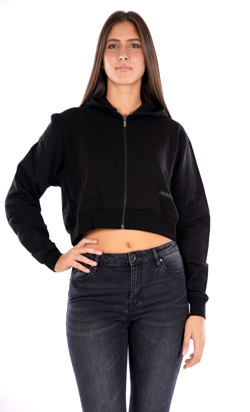 Felpa full zip cappuccio HINNOMINATE da Donna - nero HMABW1023NERO