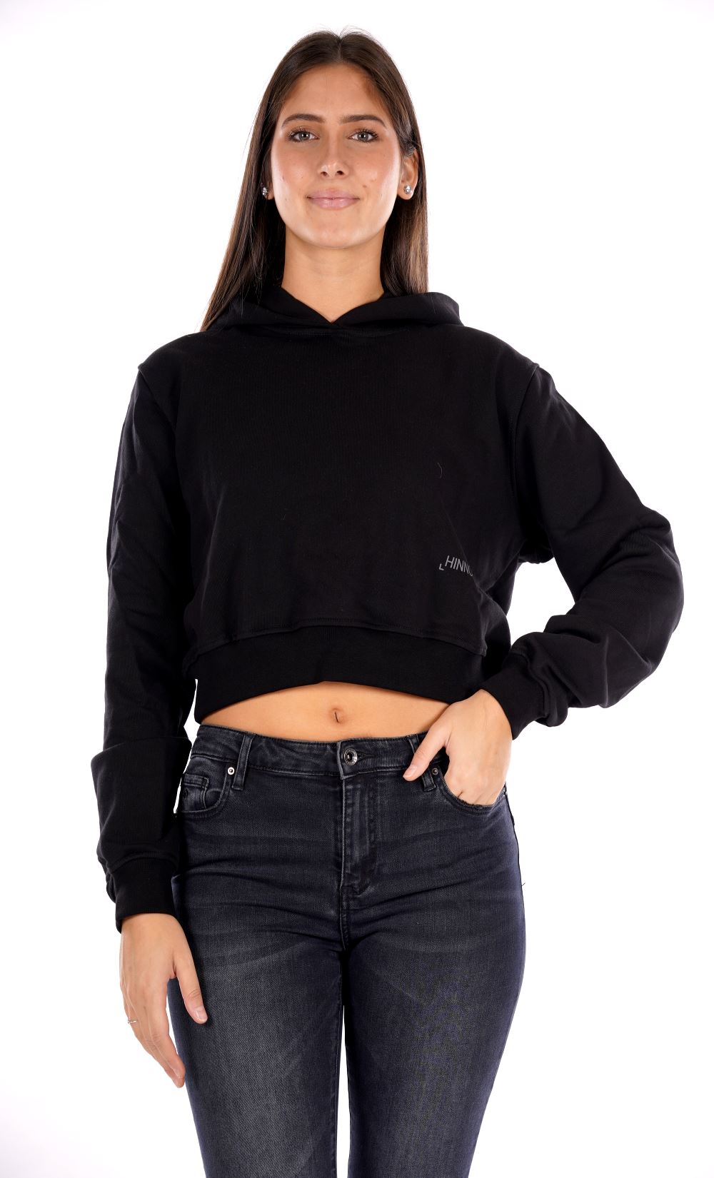 Felpa crop cappuccio HINNOMINATE da Donna - nero HMABW1024NERO