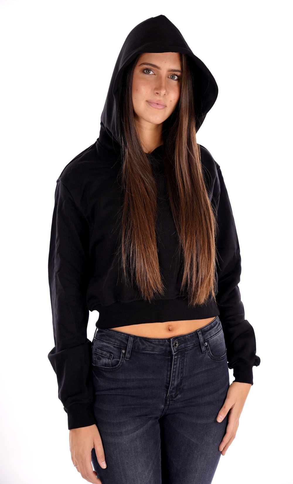 Felpa crop cappuccio HINNOMINATE da Donna - nero HMABW1024NERO