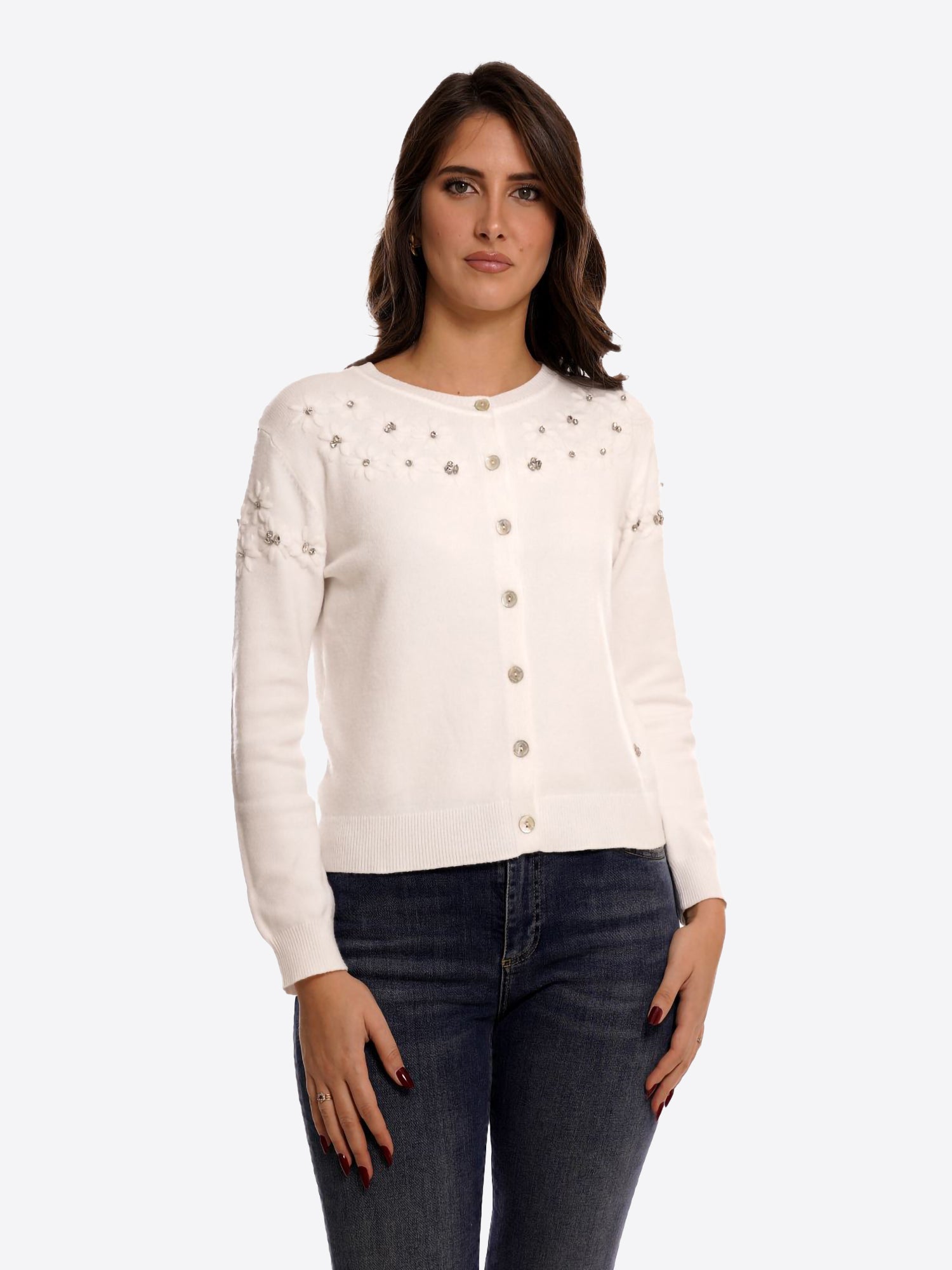 Cardigan FRESH FLOWER da Donna - bianco FF738PANNA