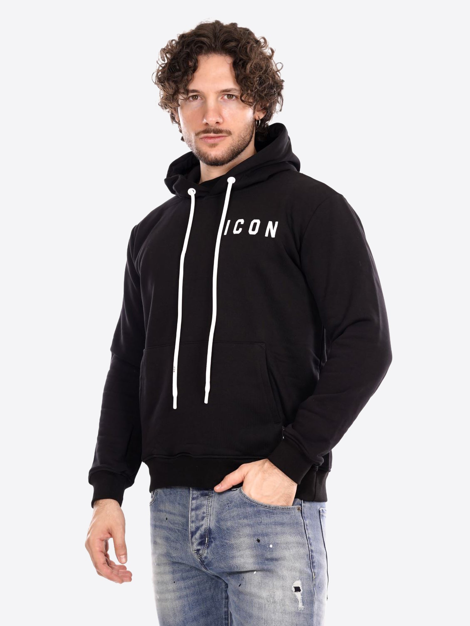 Felpa Cappuccio ICON da Uomo - nero ICUF2W6F008NEROBIANCO