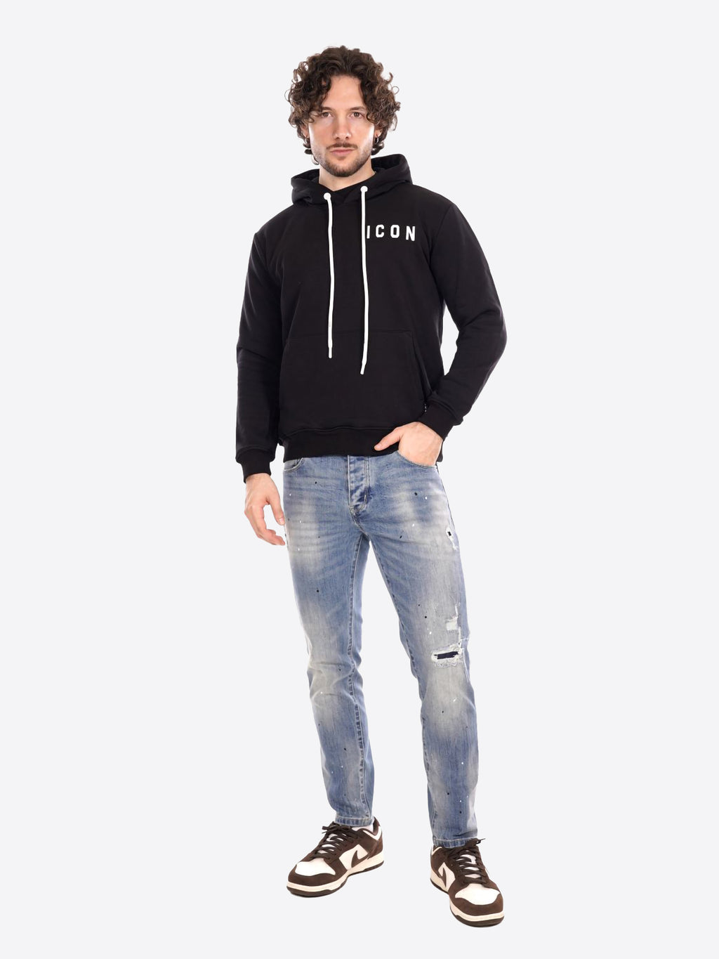 Felpa Cappuccio ICON da Uomo - nero ICUF2W6F008NEROBIANCO