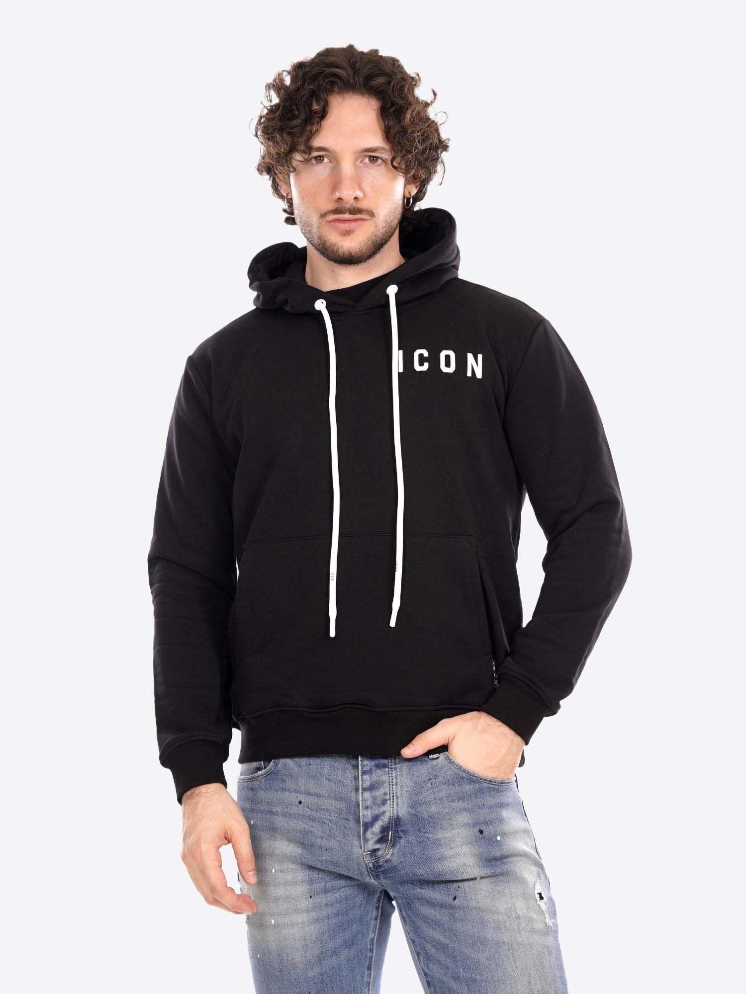 Felpa Cappuccio ICON da Uomo - nero ICUF2W6F008NEROBIANCO