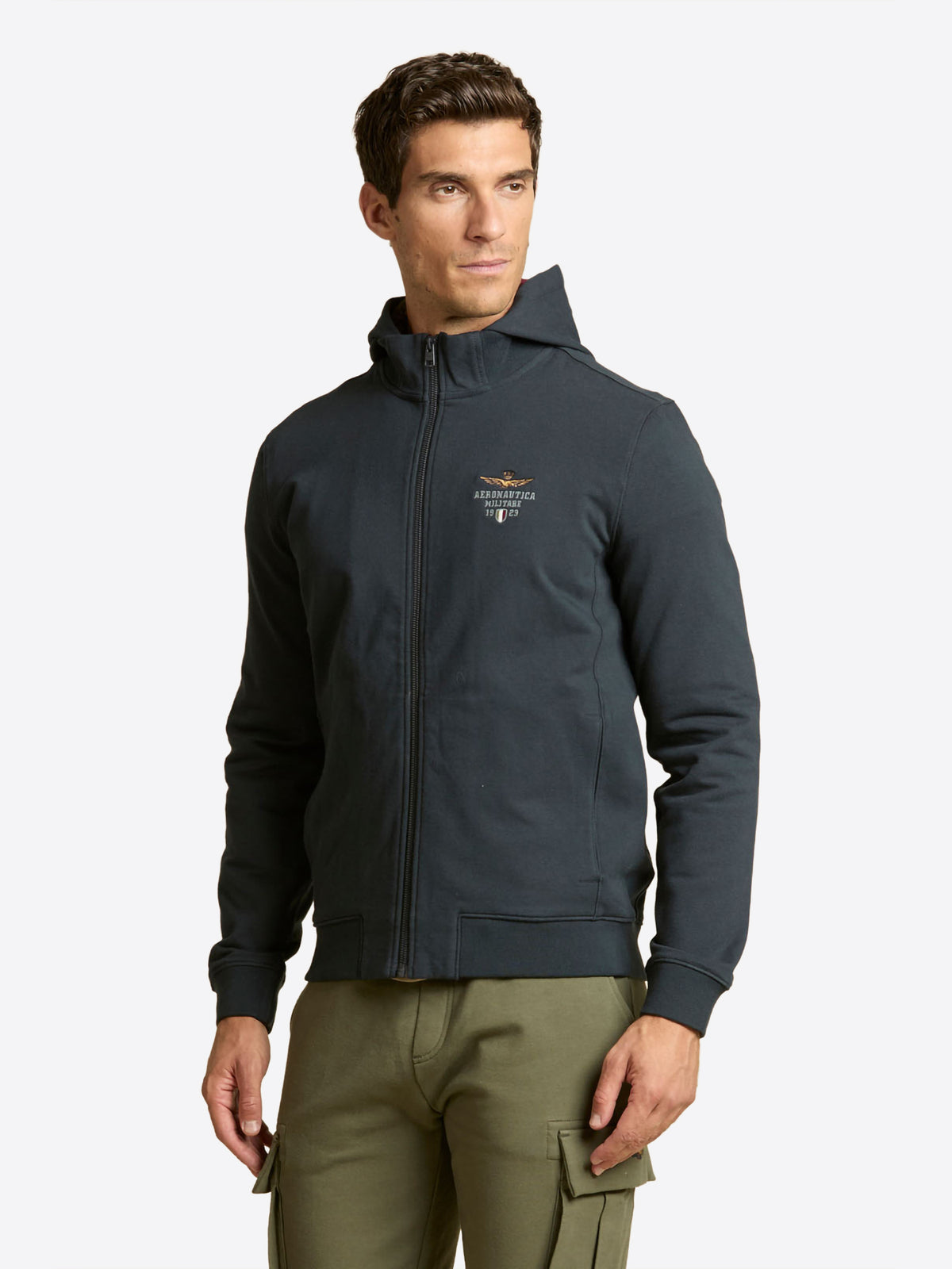 Felpa full zip cappuccio AERONAUTICA MILITARE da Uomo - blu FE209708184 BLU