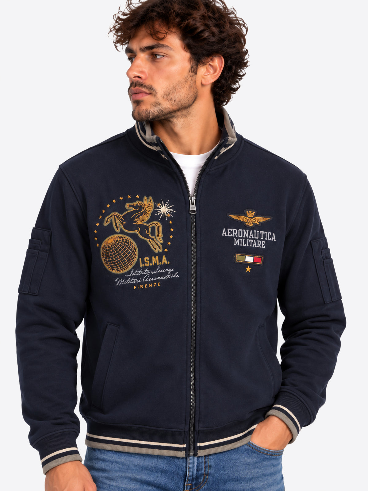 Felpa Full Zip AERONAUTICA MILITARE da Uomo -FE213408184 BLU