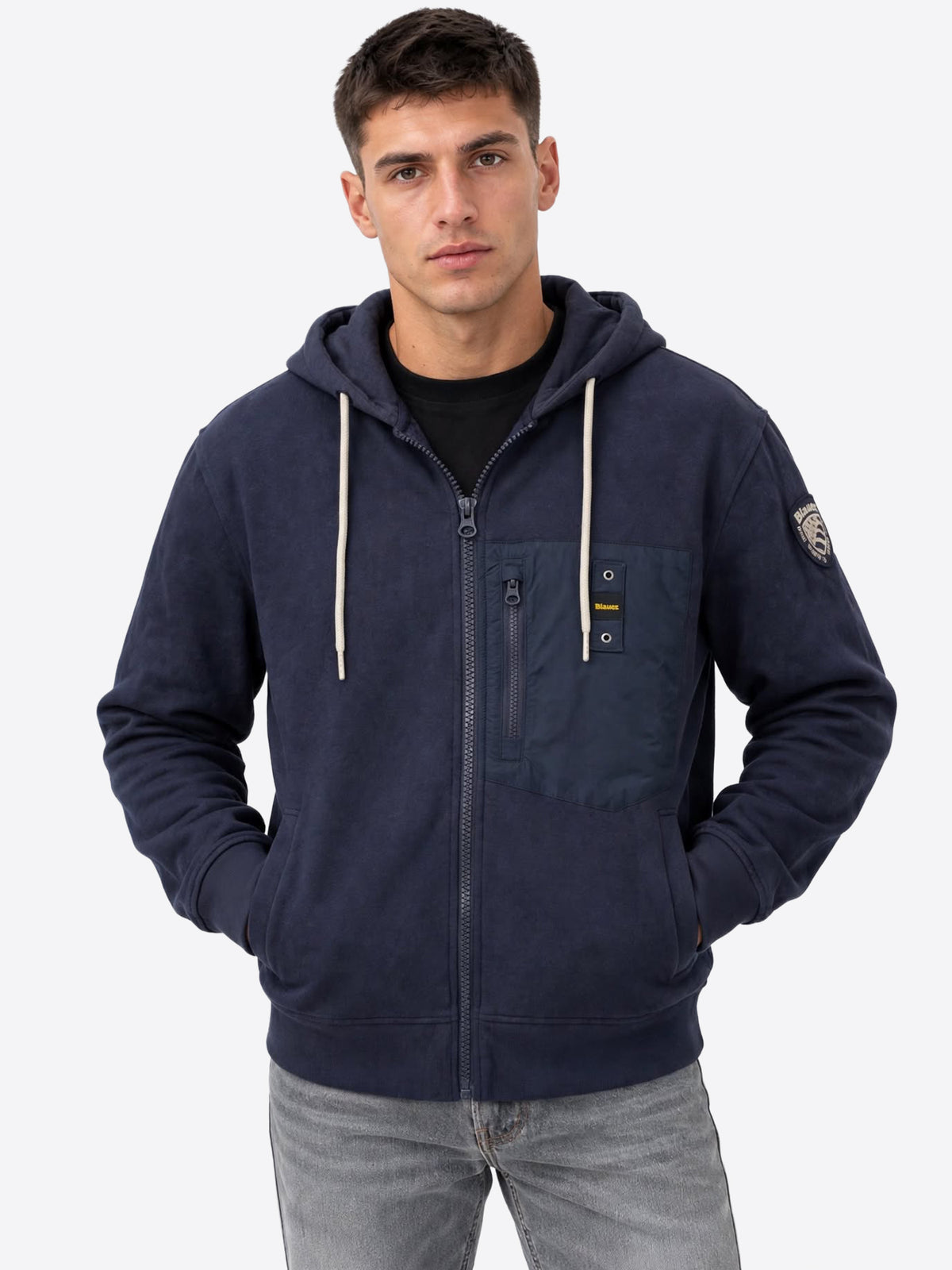 Felpa full zip cappuccio BLAUER da Uomo - blu BLUF02320888 BLU