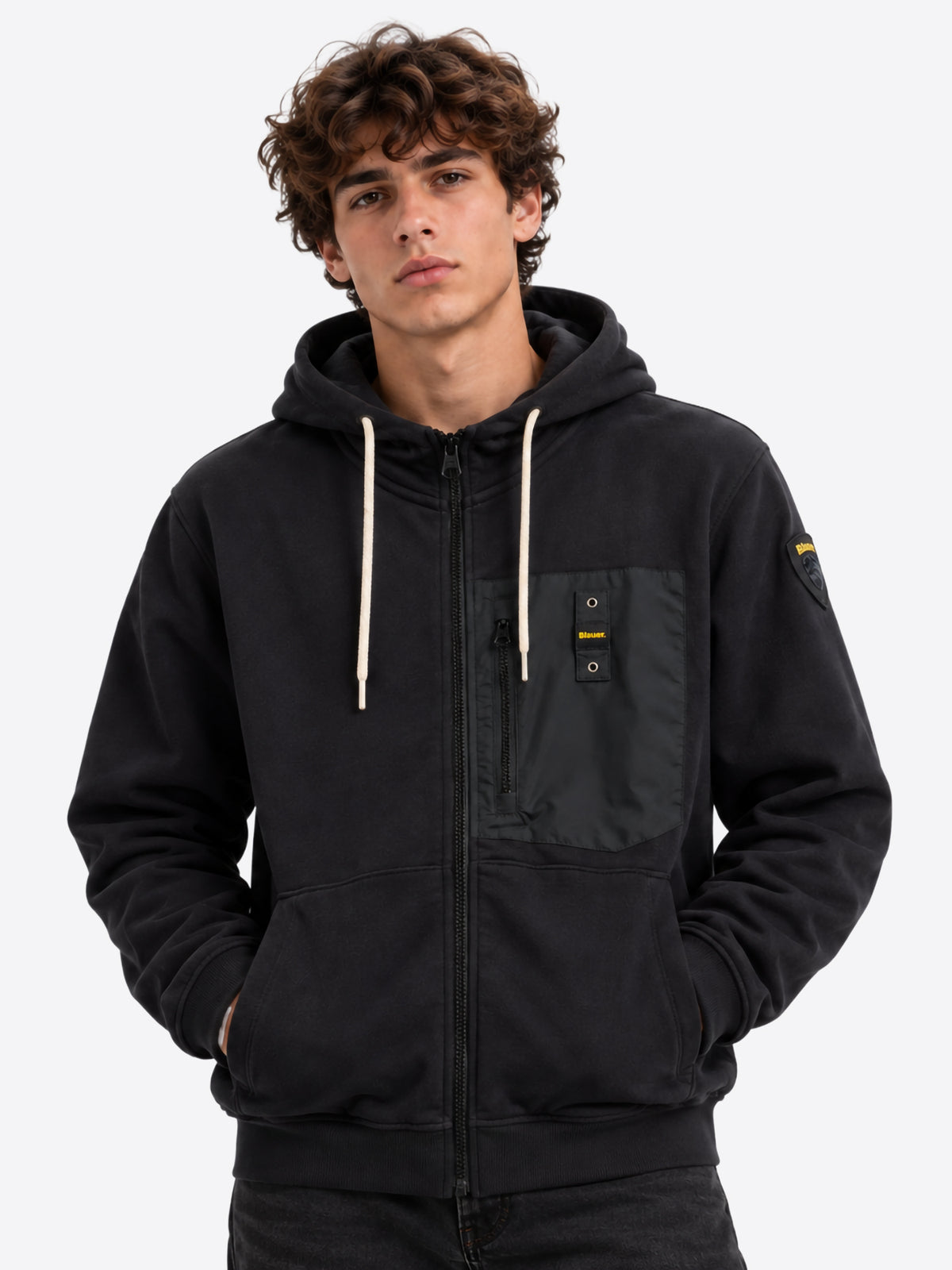 Felpa full zip cappuccio BLAUER da Uomo - nero BLUF02320999 NERO