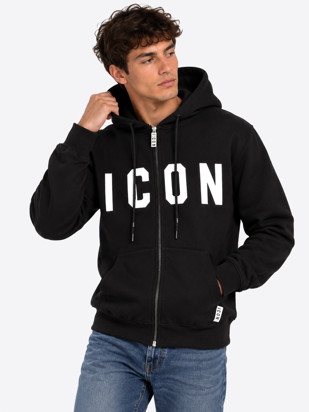 Felpa full zip cappuccio ICON da Uomo - nero IUF001CNEROBIANCO
