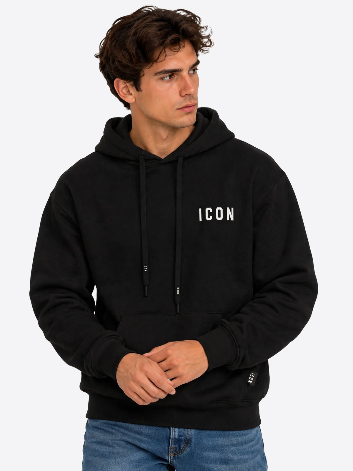 Felpa Cappuccio ICON da Uomo - nero IUF007NEROBIANCO
