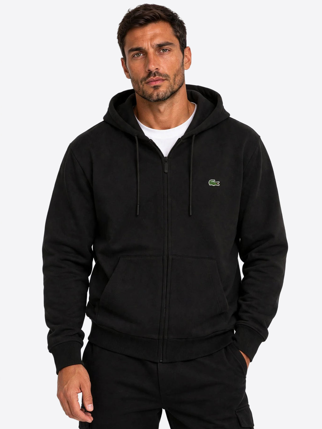 Felpa full zip cappuccio LACOSTE da Uomo - nero SH8864031 NERO