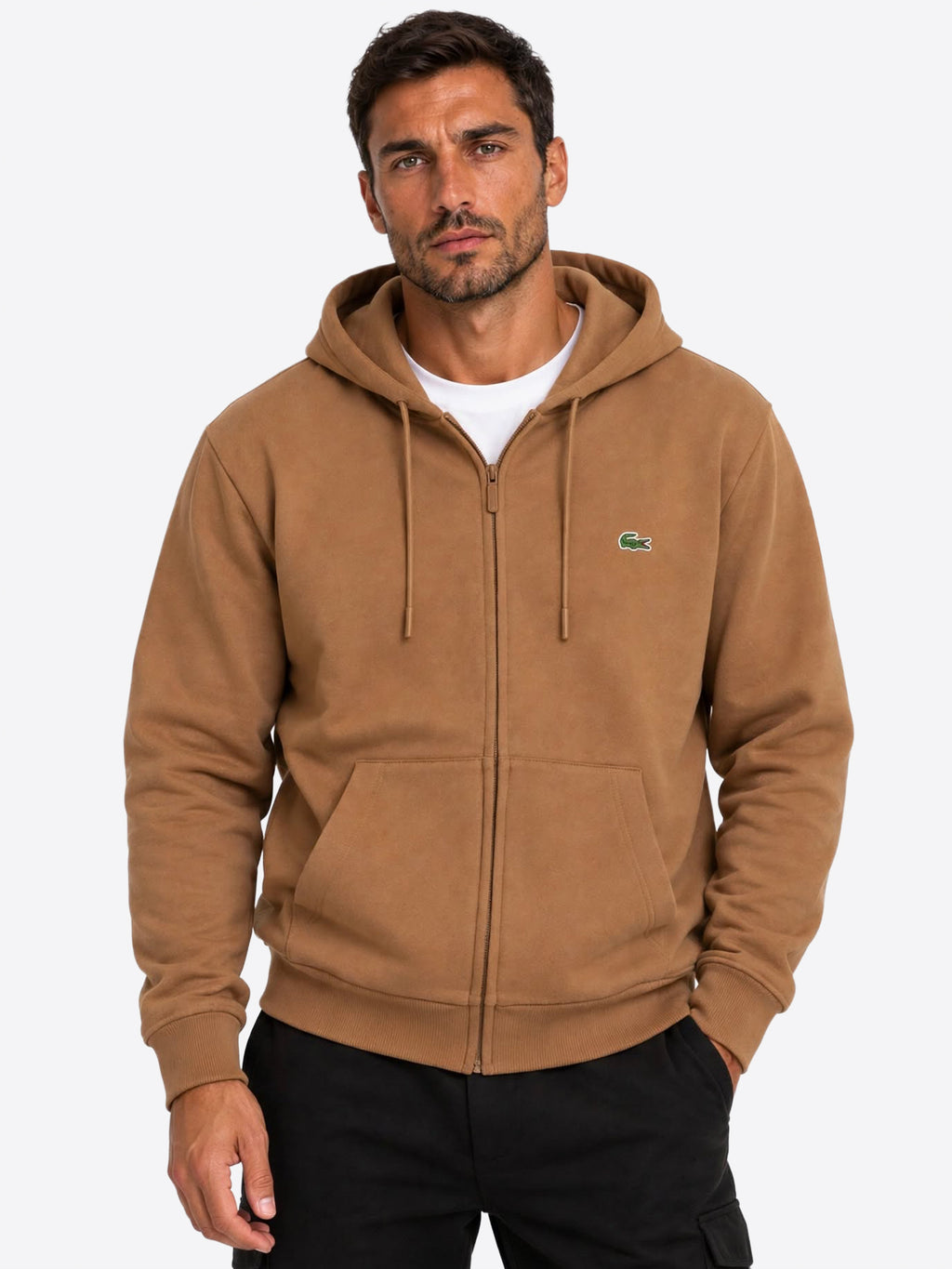 Felpa full zip cappuccio LACOSTE da Uomo - SH8864SIX TABACCO