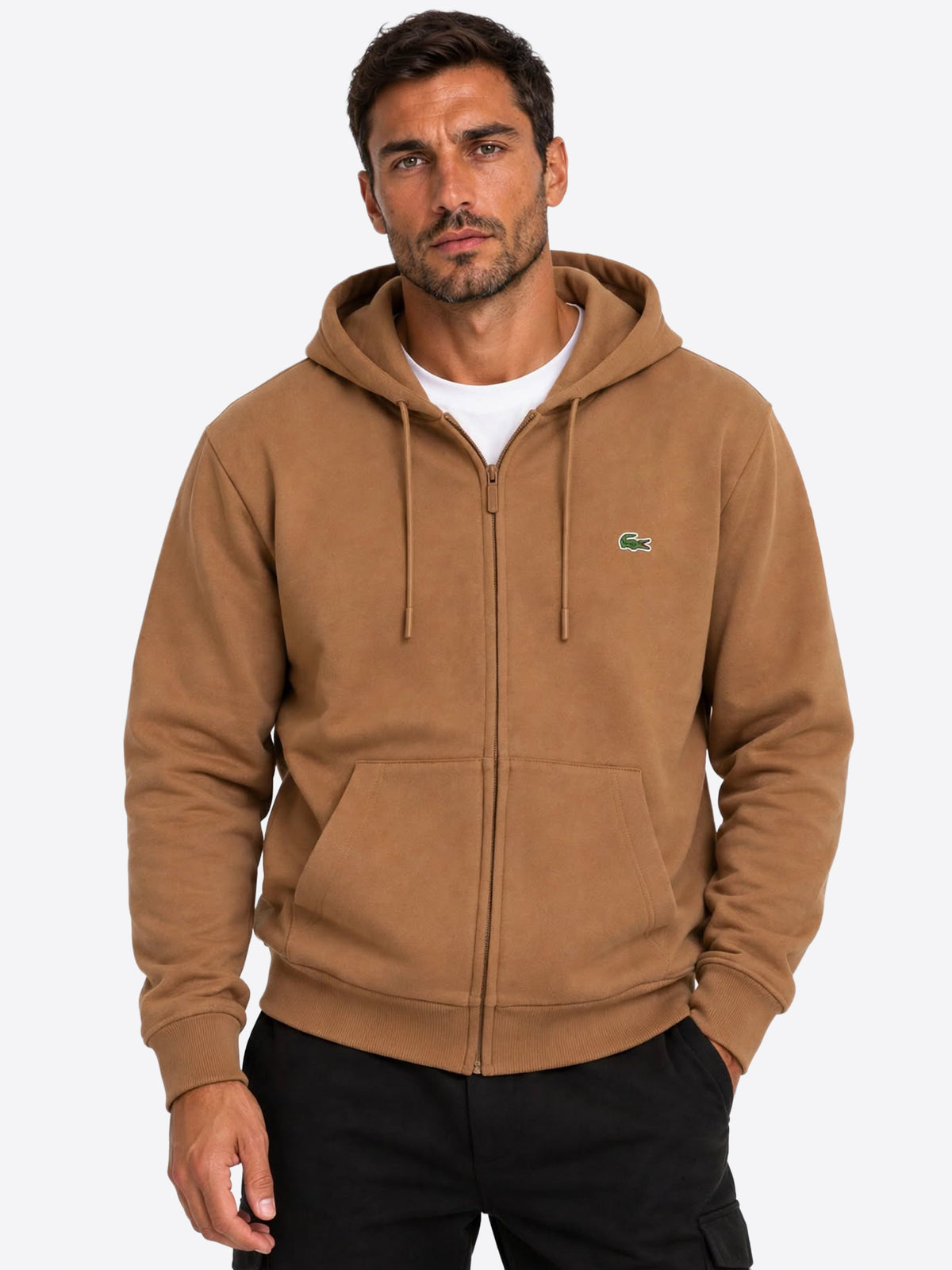 Felpa full zip cappuccio LACOSTE da Uomo - SH8864SIX TABACCO