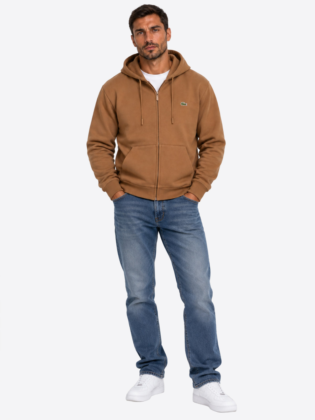 Felpa full zip cappuccio LACOSTE da Uomo - SH8864SIX TABACCO