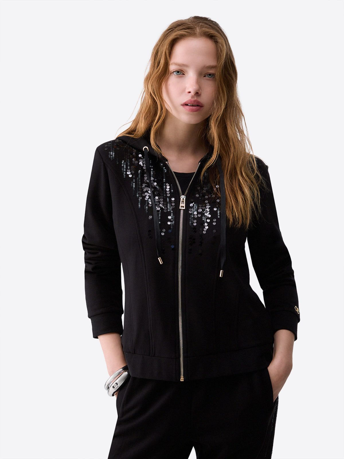 Felpa full zip cappuccio LIU JO da Donna - nero TF613422222 NERO