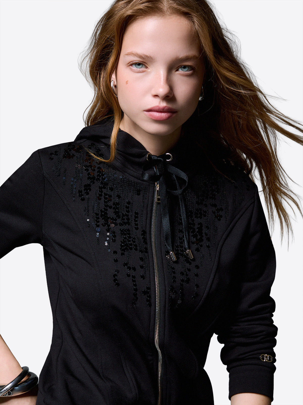 Felpa full zip cappuccio LIU JO da Donna - nero TF613422222 NERO