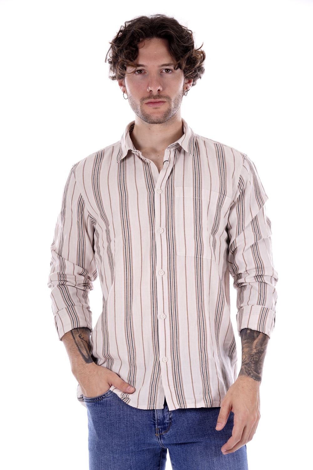 Solid Camicia A Righe Da Uomo
