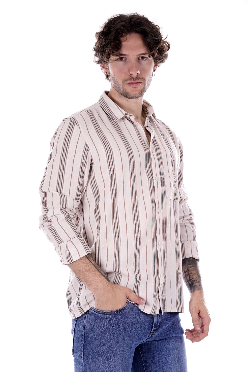 Solid Camicia A Righe Da Uomo