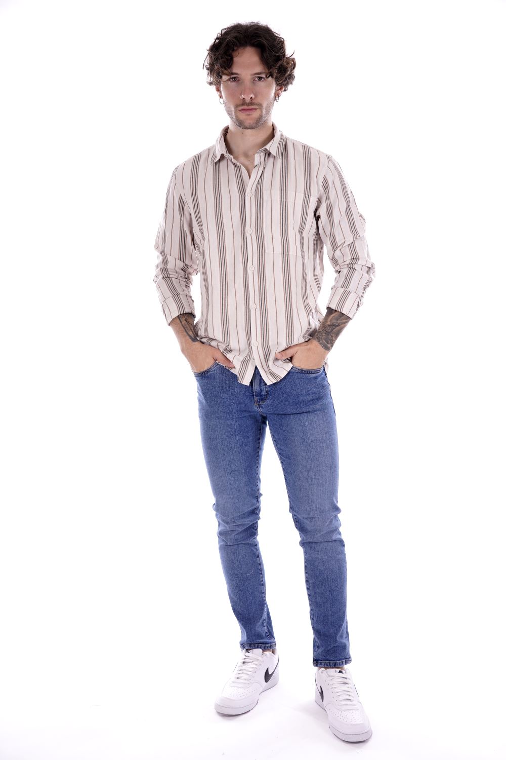 Solid Camicia A Righe Da Uomo