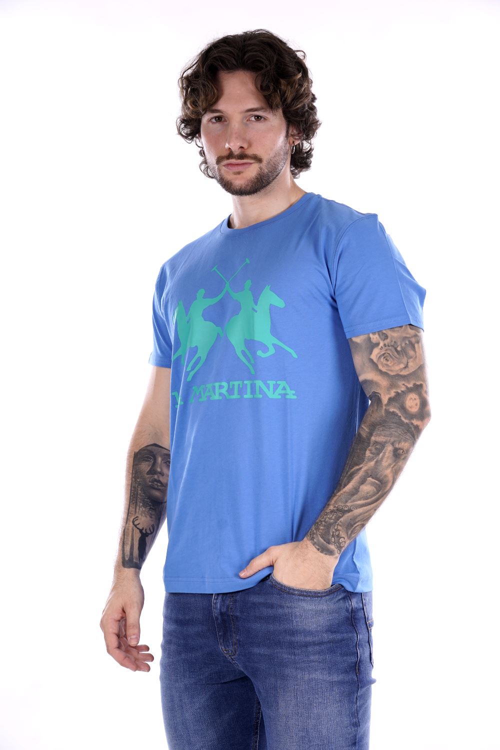 La Martina T-shirt Celeste Da Uomo