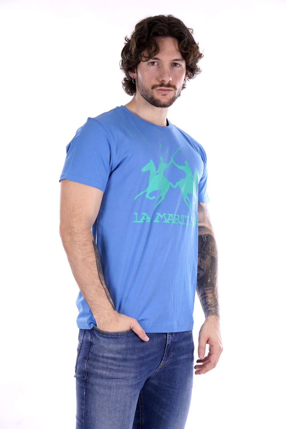 La Martina T-shirt Celeste Da Uomo