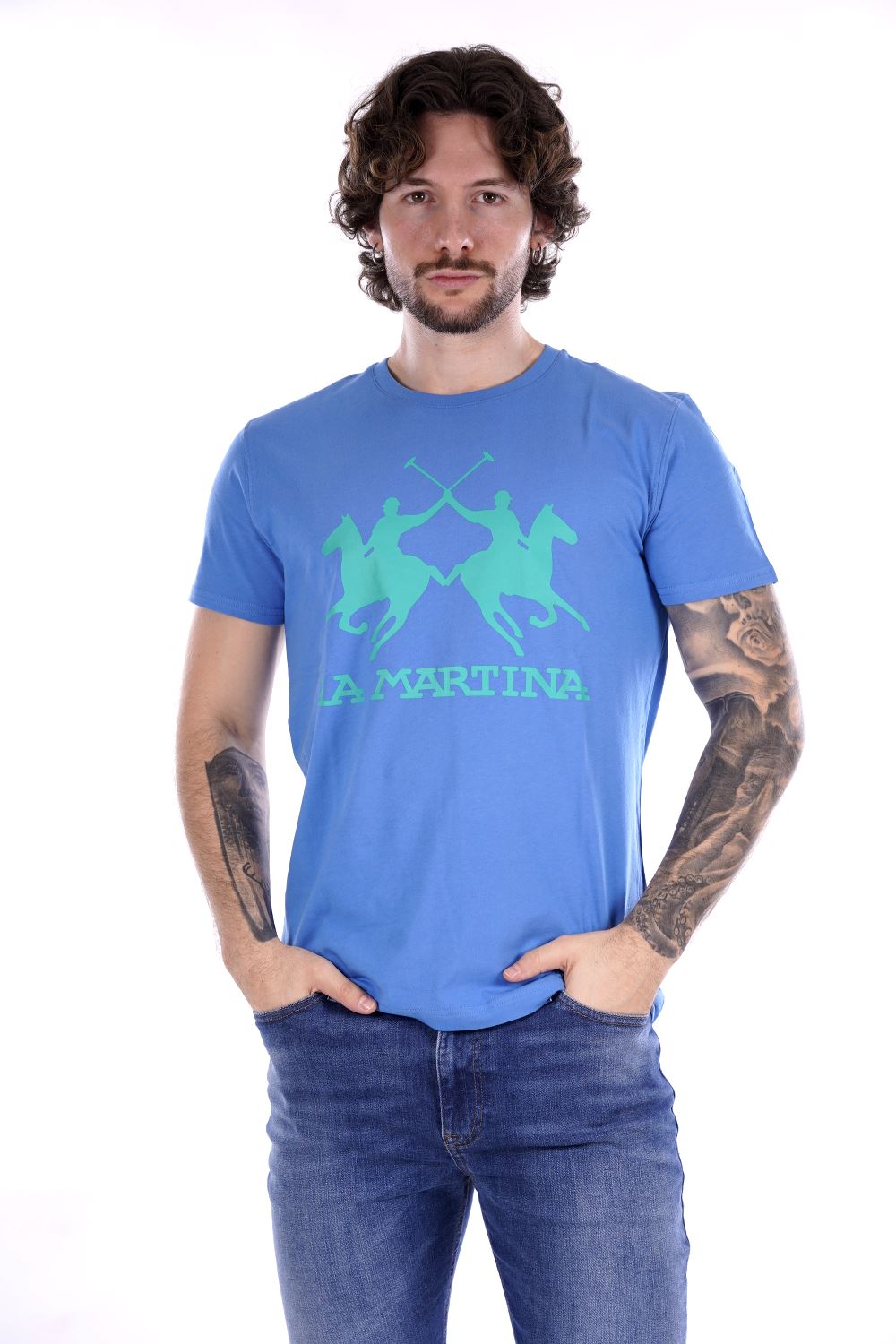 La Martina T-shirt Celeste Da Uomo