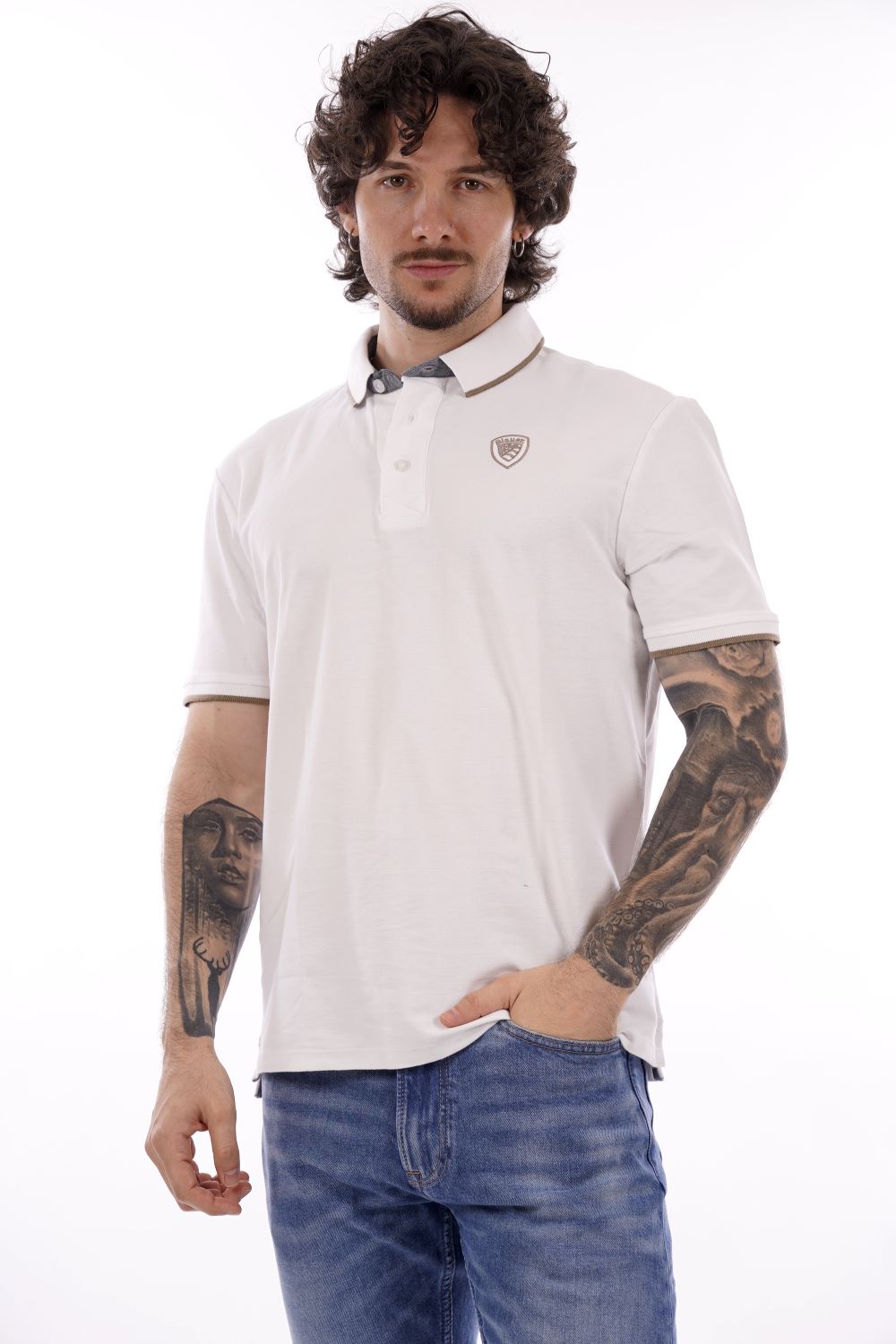 Polo maniche corte BLAUER da Uomo - bianco BLUT02288100 BIANCO