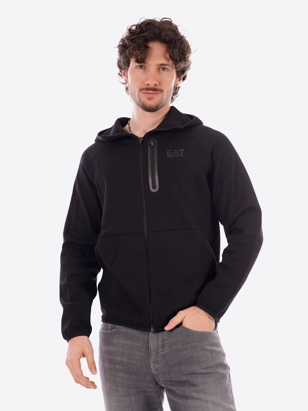 Felpa full zip cappuccio EA7 da Uomo - nero 7M001598AF20845UC001 NERO