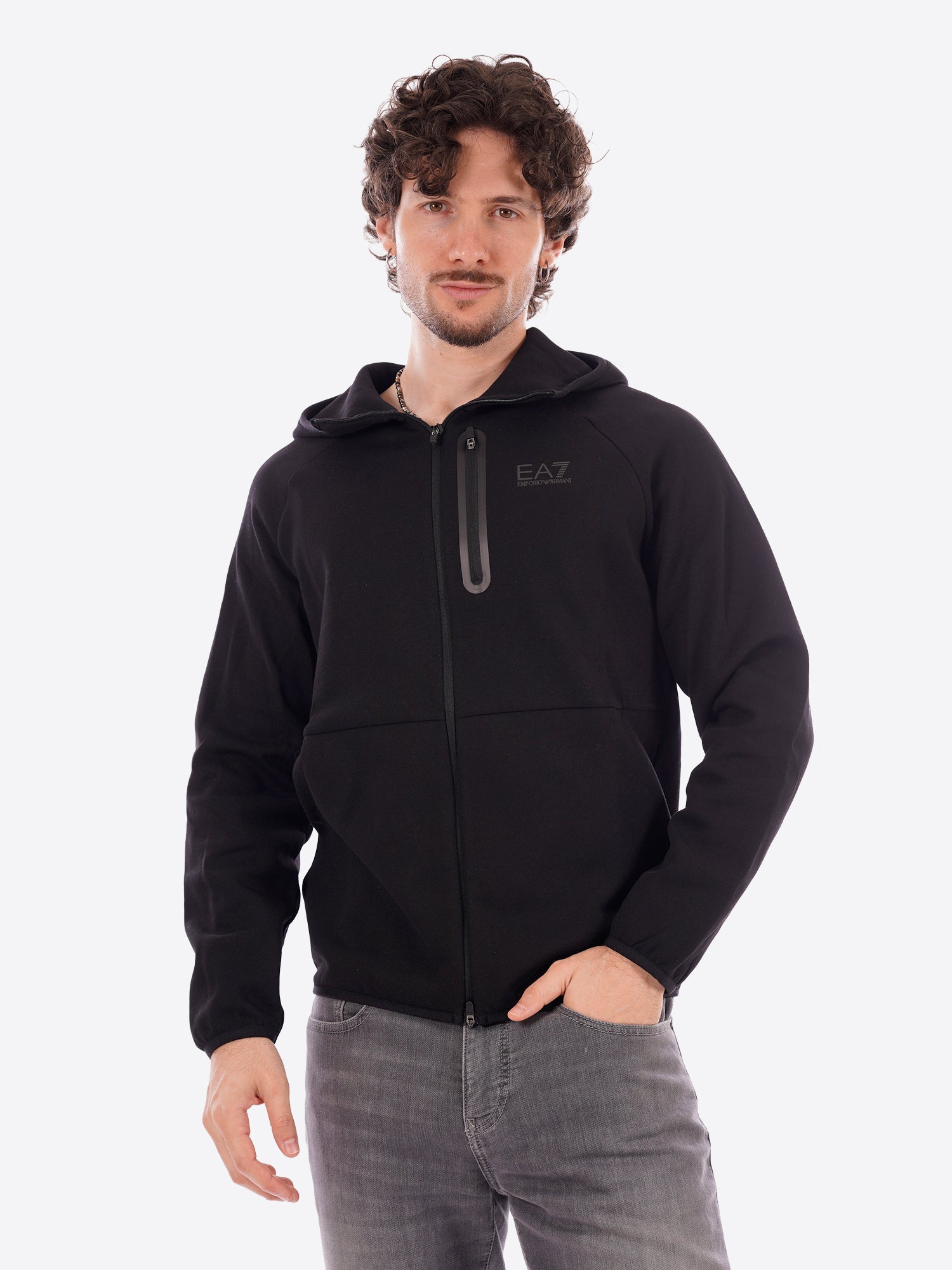 Felpa full zip cappuccio EA7 da Uomo - nero 7M001598AF20845UC001 NERO
