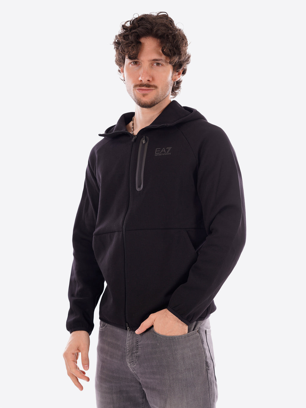 Felpa full zip cappuccio EA7 da Uomo - nero 7M001598AF20845UC001 NERO