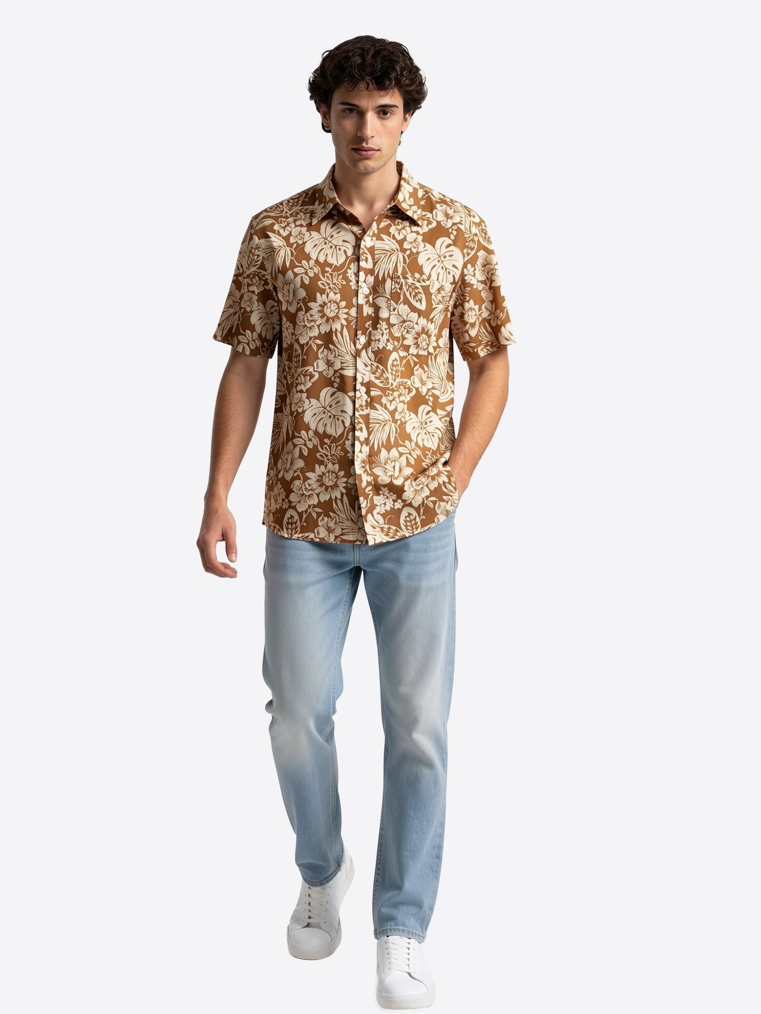 Camicia maniche corte INDICODE da Uomo - beige 20766075 BEIGEBIANCO
