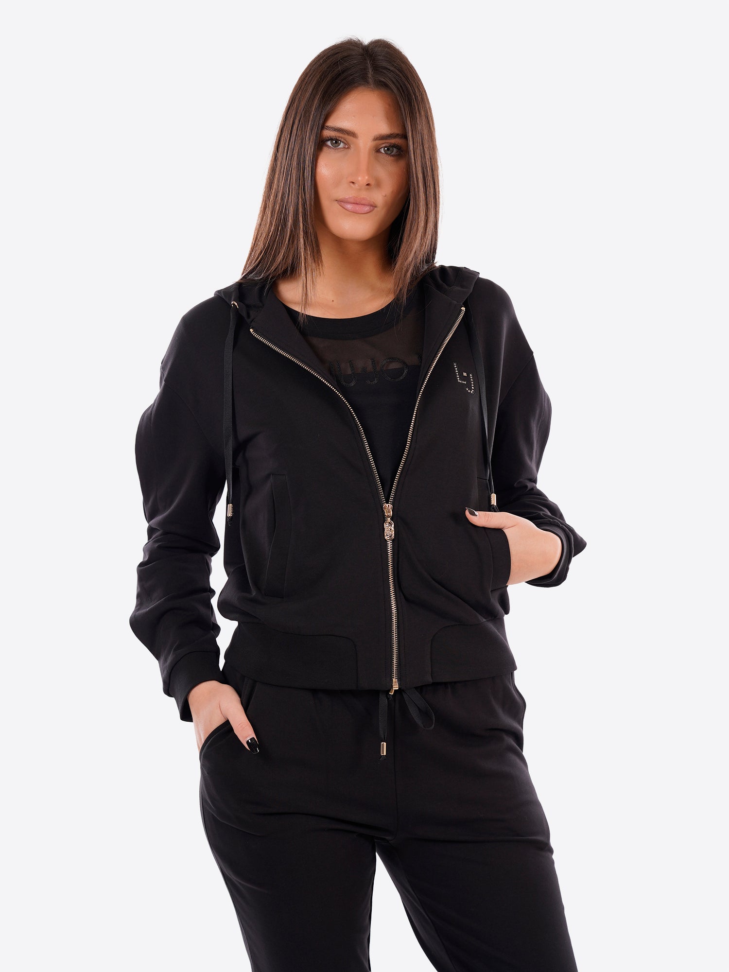 Felpa full zip cappuccio LIU-JO SPORT da Donna - nero TA609022222 NERO